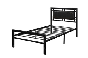 Benzara Metal Frame Full Bed With Leather Upholstered Headboard, Black BM171742 Black MetalFaux Leather BM171742