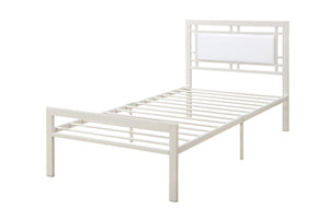 Benzara Metal Frame Full Bed With Leather Upholstered Headboard, White BM171744 White MetalFaux Leather BM171744