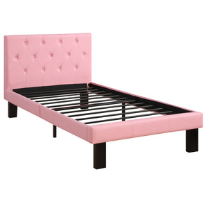 Benzara Faux Leather Upholstered Full size Bed With tufted Headboard, Pink BM171750 Pink Solid pineplywood Poplar wood Pink faux leather BM171750