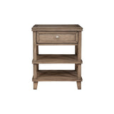 Benzara Mahogany Wood Nightstand with 1 Drawer in French Truffle Brown BM171764 Brown Mahogany Solids & Veneer BM171764