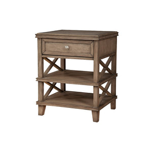 Benzara Mahogany Wood Nightstand with 1 Drawer in French Truffle Brown BM171764 Brown Mahogany Solids & Veneer BM171764