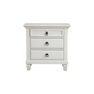 Benzara Pine Wood 3 Drawer Nightstand in White BM171807 White Pine Solids BM171807