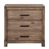 Benzara Nightstand with 3 Drawers  Brown BM171885 Brown Plantation Mahogany Solids & Okoume Veneer BM171885