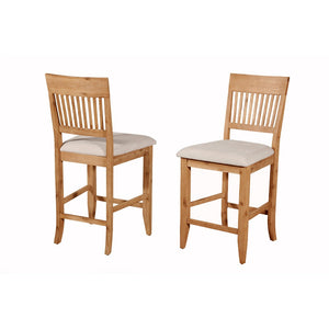 Benzara Wooden Pub Chair With Beige Fabric Upholstery, Set Of 2 BM172053 Natural Brown Acacia Solids And Acacia Veneer BM172053