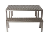 Benzara Anodized Aluminum Table And Bench Set In Gray (Set of 3) BM172059 GRAY Anodized Aluminum And Plastic lumber BM172059