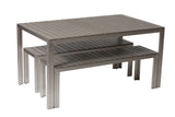 Benzara Anodized Aluminum Table And Bench Set In Gray (Set of 3) BM172059 GRAY Anodized Aluminum And Plastic lumber BM172059