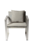 Benzara Aluminum Upholstered Cushioned Chair with Rattan, Gray/Taupe BM172109 GRAY/TAUPE Anodized Aluminum Rattan And Polyresin BM172109