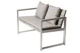 Benzara Anodized Aluminum Upholstered Cushioned Sofa with Rattan, Gray/Taupe BM172110 GRAY/TAUPE Anodized Aluminum Rattan And Polyresin BM172110