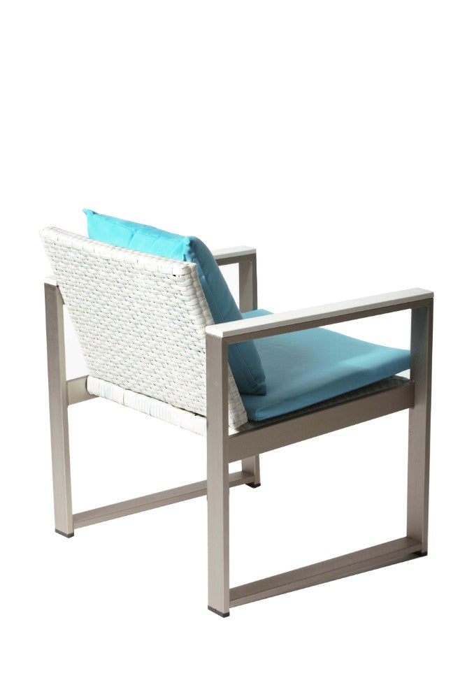 Benzara Anodized Aluminum Upholstered Cushioned Chair with Rattan, White/Turquoise BM172111 WHITE /TURQUOISE Anodized Aluminum Rattan And Polyresin BM172111