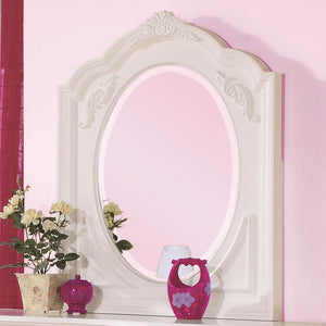 Benzara WoodenDecorative Oval Mirror, White BM172169 White MDF BM172169