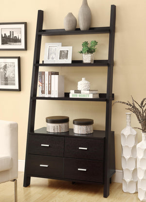 Benzara Ladder Bookcase With 4 Storage Drawers And Open Shelves, Cappuccino BM172220 Cappuccino MDF BM172220