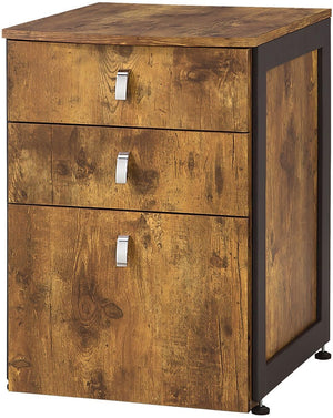 Benzara File Cabinet with 3-Drawers, Natural BM172226 Antique Brown Wood BM172226