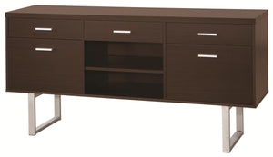 Benzara 5 Drawer Credenza Desk, Cappuccino BM172240 Cappuccino Wood BM172240