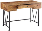 Benzara Writing Desk-3 Drawer, Antique Brown BM172241 Brown MDF BM172241