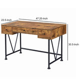 Benzara Writing Desk-3 Drawer, Antique Brown BM172241 Brown MDF BM172241