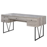 Benzara Writing Desk-4 Drawer, Driftwood Gray BM172254 Gray METAL BM172254