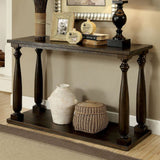 Benzara Sofa Table With Turned Legs Design, Dark Walnut Brown BM172698 Brown Solid Wood Wood Veneer BM172698