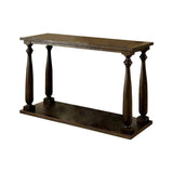 Benzara Sofa Table With Turned Legs Design, Dark Walnut Brown BM172698 Brown Solid Wood Wood Veneer BM172698