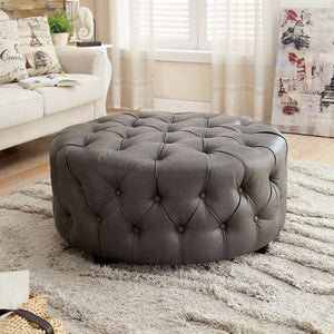 Benzara Contemporary Ottoman, Gray BM172775 Gray Bonded Leather Solid Wood Wood Veneer Others BM172775