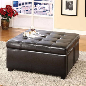 Benzara Restful Contemporary Storage Ottoman With 4 Drawers, Brown BM172777 Brown Padded Leatherette BM172777