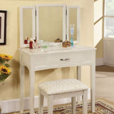 Benzara Pearl White Transitional Vanity Table With A Stool, White Finish BM172790 White Solid Wood & Others BM172790