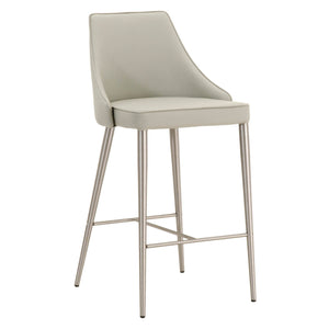 Benzara Upholstered Counter Height Stool With Footrest Light Gray BM174108 Light Gray Brushed Stainless Steel BM174108