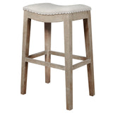 Benzara Upholstered Barstool, Stone Wash Brown BM174233 Brown Wood and Fabric BM174233