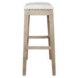 Benzara Upholstered Barstool, Stone Wash Brown BM174233 Brown Wood and Fabric BM174233