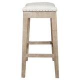 Benzara Upholstered Counter Stool, Stone Wash Brown BM174236 Brown Wood and Fabric BM174236