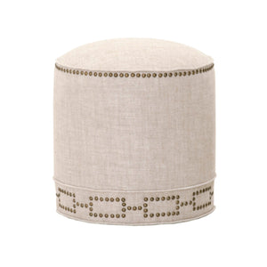 Benzara Fully Upholstered Round Ottoman, Bisque Cream BM174254 Cream Wood and Fabric BM174254