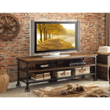 Benzara Metallic TV Stand With Wooden Top And Shelf, Brown, Black BM174351 Brown, Black Wood Metal BM174351