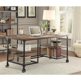 Benzara Metallic Writing Desk With Wooden Top And Shelves, Brown, Black BM174352 Brown, Black Wood Metal BM174352