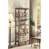 Benzara Metallic Book Case With Wooden Top And Shelves, Brown, Black BM174353 Brown, Black Wood Metal BM174353