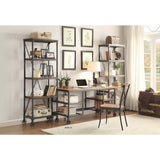 Benzara Metallic Book Case With Wooden Top And Shelves, Brown, Black BM174353 Brown, Black Wood Metal BM174353