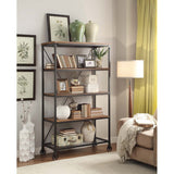 Benzara Metallic Book Case With Wooden Top And Shelves, Brown & Black BM174354 Brown, Black Wood Metal BM174354