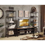 Benzara Metallic Book Case With Wooden Top And Shelves, Brown & Black BM174354 Brown, Black Wood Metal BM174354