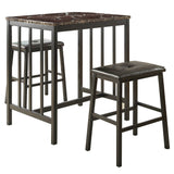 Counter Height Set In Metal, Faux Marble & Leatherette, Black, Set Of 3