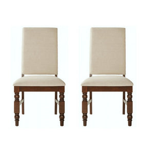 Benzara Wooden Chair With Gorgeous Turned Legs, Cream & Brown, Set of 2 BM174365 Cream, Brown Wood Fabric BM174365