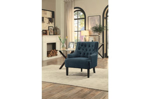 Benzara Accent Chair With Tufted Back, Indigo Blue BM174393 Blue Wood and Fabric BM174393