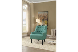 Benzara Accent Chair With Wooden Legs In Teal Blue BM174394 Blue Wood and Fabric BM174394