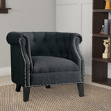 Benzara Nail Head Trim Accent Chair In Wood Gray BM174403 Gray Wood and Fabric BM174403