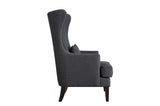 Benzara Wingback Accent Chair With Kidney Pillow In Charcoal Gray BM174427 Blue Wood and Fabric BM174427