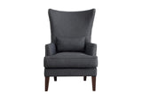 Benzara Wingback Accent Chair With Kidney Pillow In Charcoal Gray BM174427 Blue Wood and Fabric BM174427