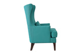 Benzara Accent Chair With Kidney Pillow And Wingback In Teal Blue BM174428 Brown Wood and Fabric BM174428