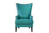 Benzara Accent Chair With Kidney Pillow And Wingback In Teal Blue BM174428 Brown Wood and Fabric BM174428