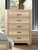 Natural Tone Wooden Chest With 5 Drawers In Brown