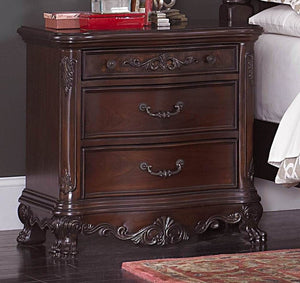 Benzara Wooden Night Stand With Intricate Carvings Cherry Brown BM174492 Brown Wood BM174492