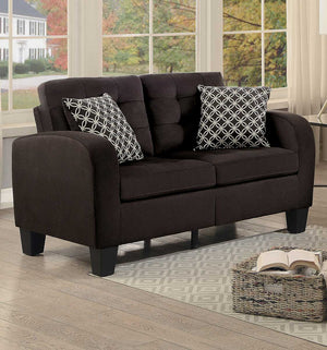 Benzara Contemporary fabric Love Seat With Tufted Backrest And Seat, Chocolate Brown Finish BM175930 Brown Wood Fabric BM175930