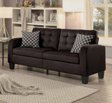 Benzara Contemporary Style Wooden Sofa With Tufted Backrest And Seat, Chocolate Brown Finish BM175931 Brown Wood Fabric BM175931