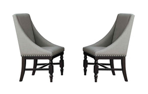 Benzara Wood & Fabric Dining Side Arm Chair with Nail head Trim, Neutral Grey (Set Of 2) BM175966 Neutral Grey Wood & Fabric BM175966